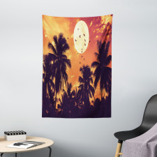 Palms Full Moon Birds Tapestry