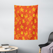 Yellow Turtles Crabs Tapestry