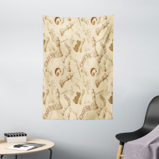 Retro Chess Game Pieces Tapestry
