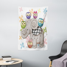 Elephant and Owls Love Tapestry