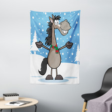 Mascot Horse Snowy Forest Tapestry