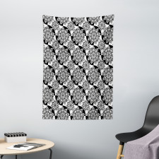 Monochrome Top View Flowers Tapestry