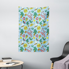 Cartoon Beach Time Design Tapestry