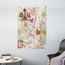 Doodle Eiffel Tower Love Tapestry