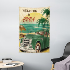 Cuba Beach Ocean Palm Tapestry