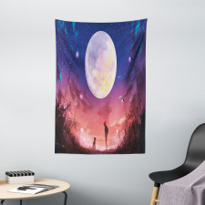 Dog Under Huge Moon Tapestry