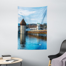 European Town Bridge Tapestry