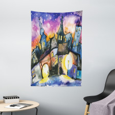 Town Night Watercolor Tapestry