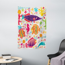 Cartoon Underwater Fish Tapestry