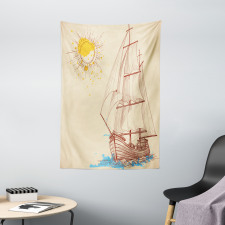 Boat in Windy Sea Sun Tapestry