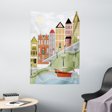 Quaint Village Street Tapestry