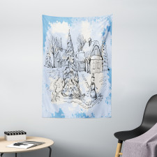 Sketchy Cold Snowy Scene Tapestry