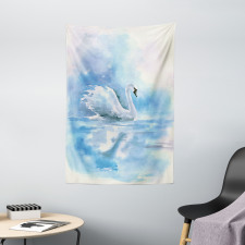 Swan in Hazy River Art Tapestry