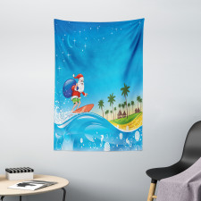 Surfing Santa Beach Tapestry