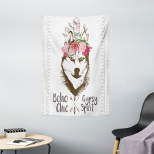 Flowers Feathers Husky Tapestry