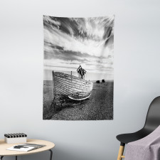 Wooden Boat on Beach Dusk Tapestry