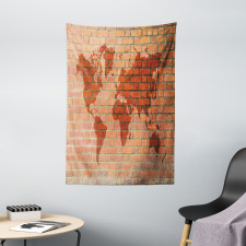 World Map on Brick Wall Tapestry