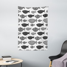 Sea Animals Black White Tapestry