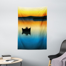 Sunset at Lake Fishing Tapestry