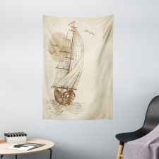 Sailing Ship Birds Sun Tapestry