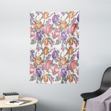 Retro Flowers and Curls Tapestry