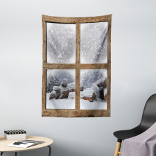Rustic Snowy Woodsy Frame Tapestry