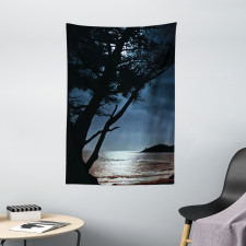 Night Tree Silhouette Sea Tapestry