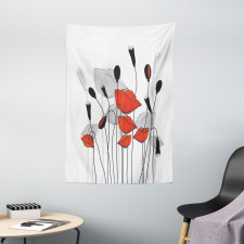 Hand Drawn Poppy Flowers Tapestry