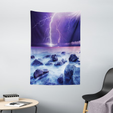 Stormy Sky Ocean Rocks Night Tapestry