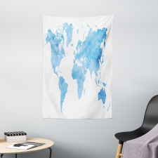 Blue Watercolor World Map Tapestry