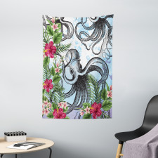 Tropic Hibiscus and Octopus Tapestry