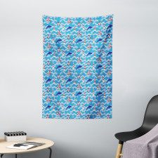 Wavy Lines Dolphins Tapestry