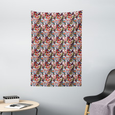 Cartoon Style Flowers Tapestry