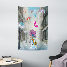 Cartoon Snowman and Umbrella Tapestry