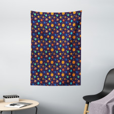 Cheerful Planets and Rockets Tapestry