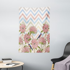 Zigzags Flowers and Birds Tapestry