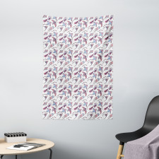 Fish Bird and Rhombus Shapes Tapestry