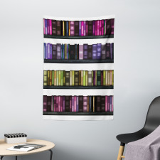 Colorful Books on Shelves Tapestry