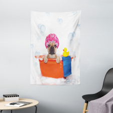 Dog Having a Bath Tub Tapestry