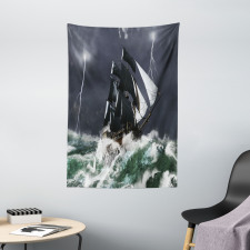 Storm Ship on Wavy Ocean Tapestry
