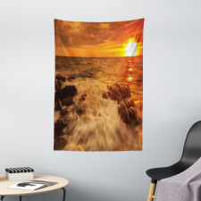 Ocean with Rocks at Sunset Tapestry