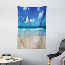 Waves on Wooden Pier Shore Tapestry