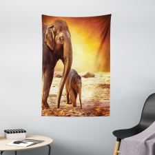 Mother Baby Elephant Family Tapestry