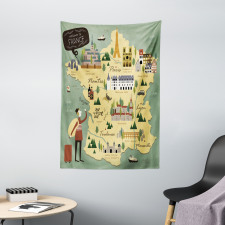 Travel Landmarks Map Doodle Tapestry