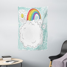 Childish Drawn Rainbow Sun Tapestry