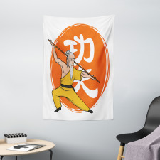 Shaolin Monk in Wushu Pose Tapestry