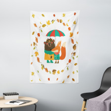 Autumn Fox and Bear Tapestry