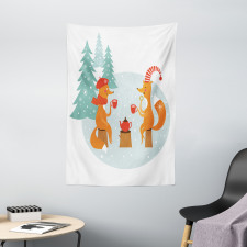 Happy Foxes Winter Tapestry