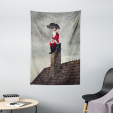 Santa on Chimney in Rain Tapestry