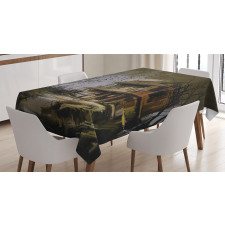 Wooden Haunted House Tablecloth